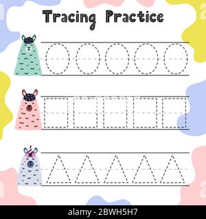 Trace the shapes educational worksheet for kids Stock Vector