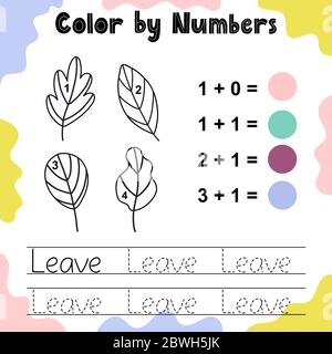 Color the leaves by numbers. Funny coloring game Stock Vector