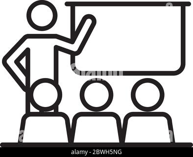 pictogram teacher at classroom with students over white background, line style, vector illustration Stock Vector