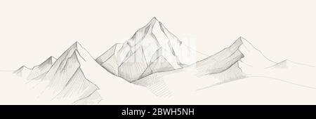 Mountains range sketch, engraving style, hand drawn vector illustration Stock Vector