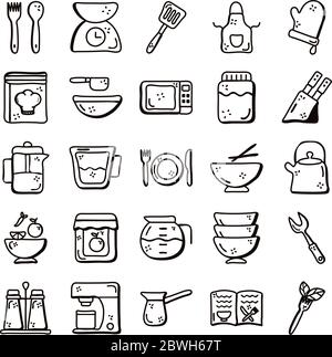Cook and kitchen line style icon set vector design Stock Vector