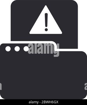 alert icon, folder file data warning, attention danger exclamation mark precaution information silhouette style design vector illustration Stock Vector