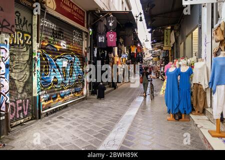 Few open stores at the Monastiraki Flea Market, Athens, Greece. Stock Photo