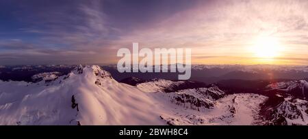 Aerial Panoramic View of Canadian Mountain Landscape Stock Photo