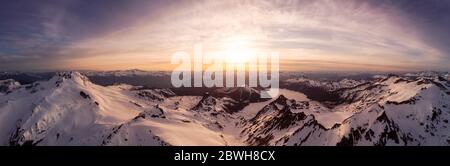 Aerial Panoramic View of Canadian Mountain Landscape Stock Photo