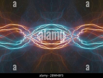 Fire and ice fractal lightning, abstract plasma background Stock Photo