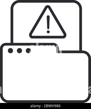 alert icon, folder file data warning, attention danger exclamation mark precaution information, line style design vector illustration Stock Vector