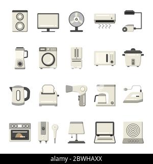 20 household appliances flat icon set. Stock Vector