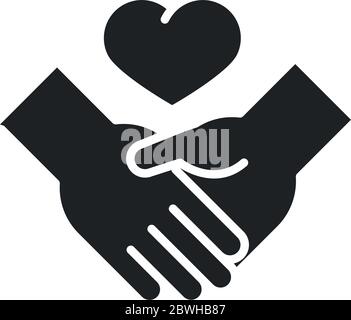 donation charity volunteer help social handshake heart love silhouette style icon vector illustration Stock Vector