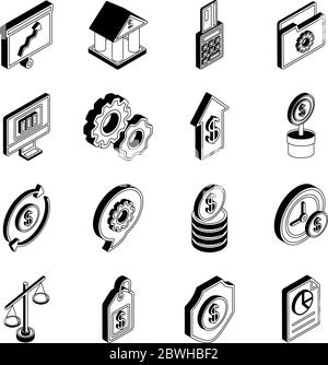 Money and financial isometric line style icon set vector design Stock Vector