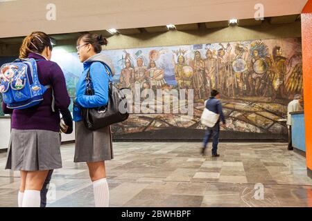 Mexico City,México Mexican,Metro,subway,train,STC,mass transit,Tacubaya Station,Line 1,Hispanic ethnic girl girls,female kids children teen teens teen Stock Photo