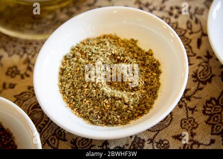 White Bowl of Za'atar Spice Mix Stock Photo