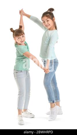 Cute dancing children on white background Stock Photo