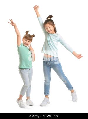 Cute dancing children on white background Stock Photo