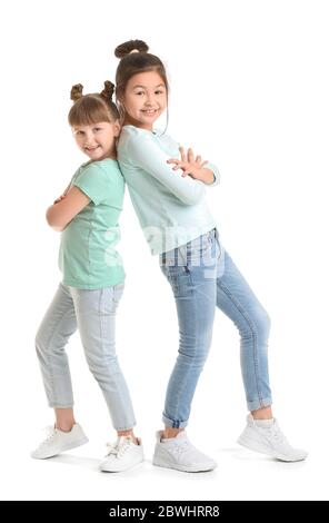 Cute dancing children on white background Stock Photo