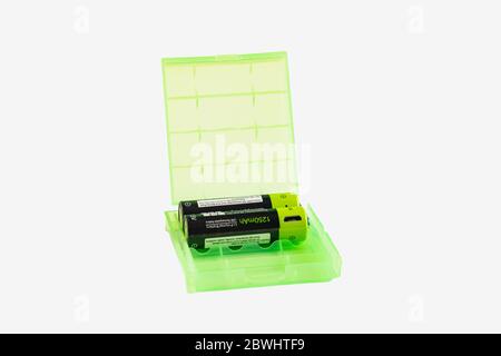 PP storage battery box case for AA/AAA/D batteries isolated on white background Stock Photo