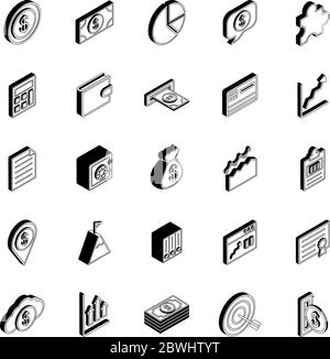 Money and financial isometric line style icon set vector design Stock Vector