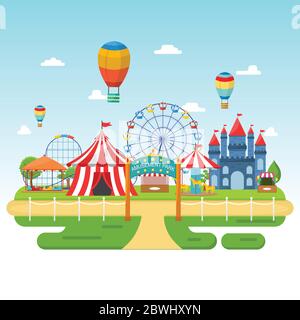 Amusement Park Circus Carnival Festival Fun Fair Landscape Illustration Stock Vector