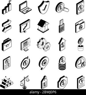Money and financial isometric line style icon set vector design Stock Vector