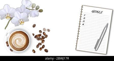 Realistic vector illustration of coffee cup on white background Stock Vector