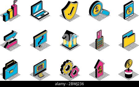 Money and financial isometric style icon set vector design Stock Vector