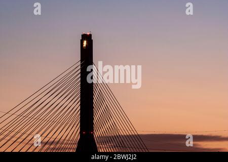 Flintshire suspension bridge at dusk Stock Photo