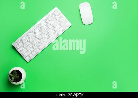 Computer keyboard and mouse on color background Stock Photo