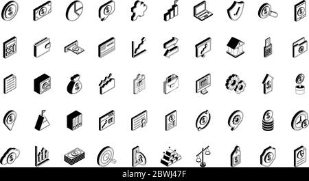 Money and financial isometric line style icon set vector design Stock Vector