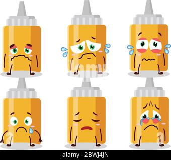 Mayonaise bottle cartoon character with sad expression Stock Vector