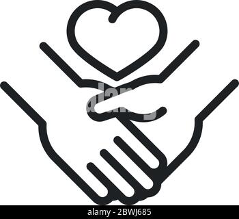 donation charity volunteer help social handshake heart love line style icon vector illustration Stock Vector