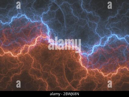 Fire and ice abstract fractal lightning, plasma electrical background Stock Photo