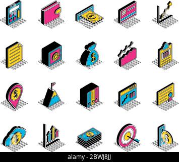 Money and financial isometric style icon set vector design Stock Vector