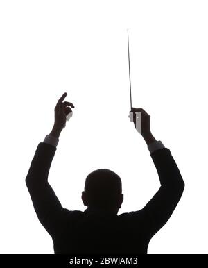 Silhouette of male conductor on white background Stock Photo