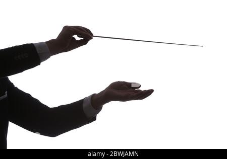 Silhouette of male conductor on white background Stock Photo