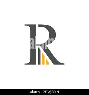 Letter R business and finance typography logo vector design isolated on a white background. Business finance logo with simple finance graphic bars des Stock Vector