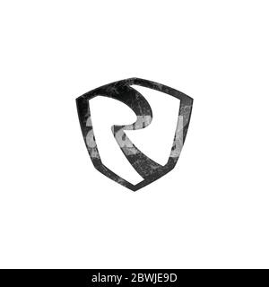 Letter R military logo design concept with grunge texture shield isolated on a white background Stock Vector