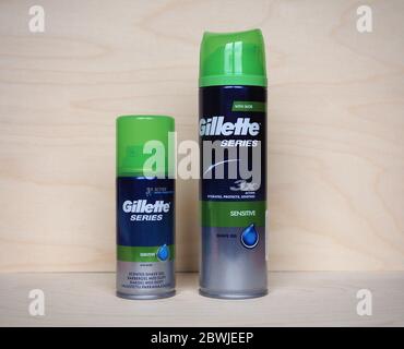 BOSTON, USA - CIRCA MAY 2020: Gillette series shaving gel for sensitive skin Stock Photo