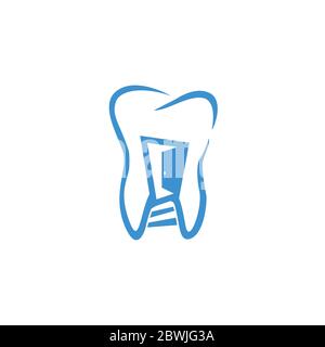 Creative abstract tooth with opening door and stairs medicational vector logo illustration. Dental medical clinics logo design vector Stock Vector
