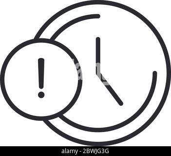 alert icon, clock time warning, attention danger exclamation mark precaution information, line style design vector illustration Stock Vector