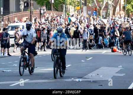 Philadelphia, United States. 01st June, 2020. Philadelphia 'Strike Force' bicycle cops leave the scene of a demonstration against police brutality and the death of George Floyd, along 22nd Street in Center City Philadelphia, June 1, 2020. (Photo by Michael Candelori/Pacific Press) Credit: Pacific Press Agency/Alamy Live News Stock Photo