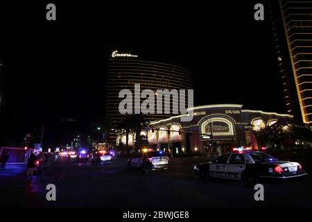 Las Vegas, United States. 01st June, 2020. Las Vegas, NV - June 1, 2020: A long line of Police vehicle's follow protesters during a Black Lives Matter protest demonstration on the strip on June 1, 2020 in Las Vegas, Nevada. Credit: Peter Noble/The Photo Access Credit: The Photo Access/Alamy Live News Stock Photo