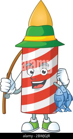 A Caricature picture of candle fisher succeed catch a fish Stock Vector