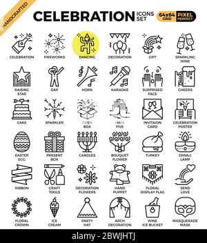 Celebration concept icons set in modern line icon style for ui, ux, website, web, app graphic design Stock Vector