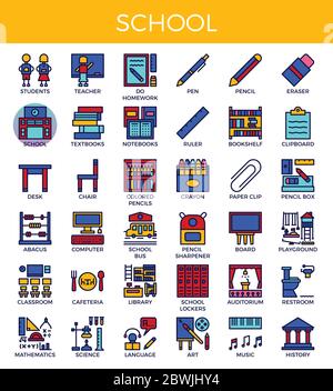 School & Education concept detailed line icons set in modern line icon style for ui, ux, website, web, app graphic design Stock Vector