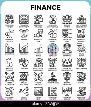 Finance concept detailed line icons set in modern line icon style for ui, ux, web, app design Stock Vector