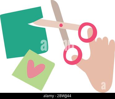 hand with scissors cutting flat style icon Stock Vector