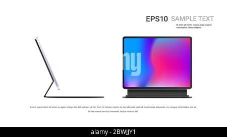 modern tablet computer with keyboard and colored screen isolated on white background realistic mockup gadgets and devices concept front side view horizontal copy space vector illustration Stock Vector