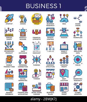 Business essential line icons set in modern line icon style for ui, ux, website, web, app graphic design Stock Vector