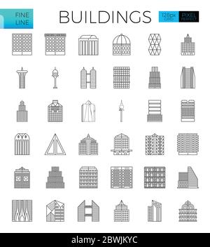 Building in the city icons set in modern line icon style for ui, ux, website, web, app graphic design Stock Vector