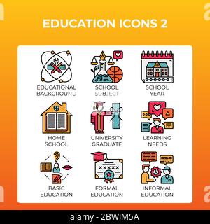 Education concept icons set in modern line icon style for ui, ux, web, mobile app design, etc. Stock Vector